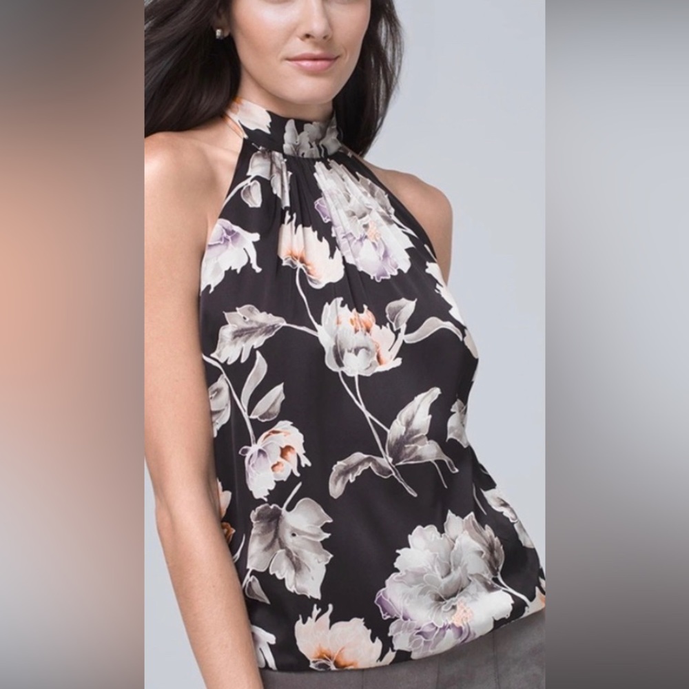 WHBM Tie-Neck Floral Sleeveless Blouse